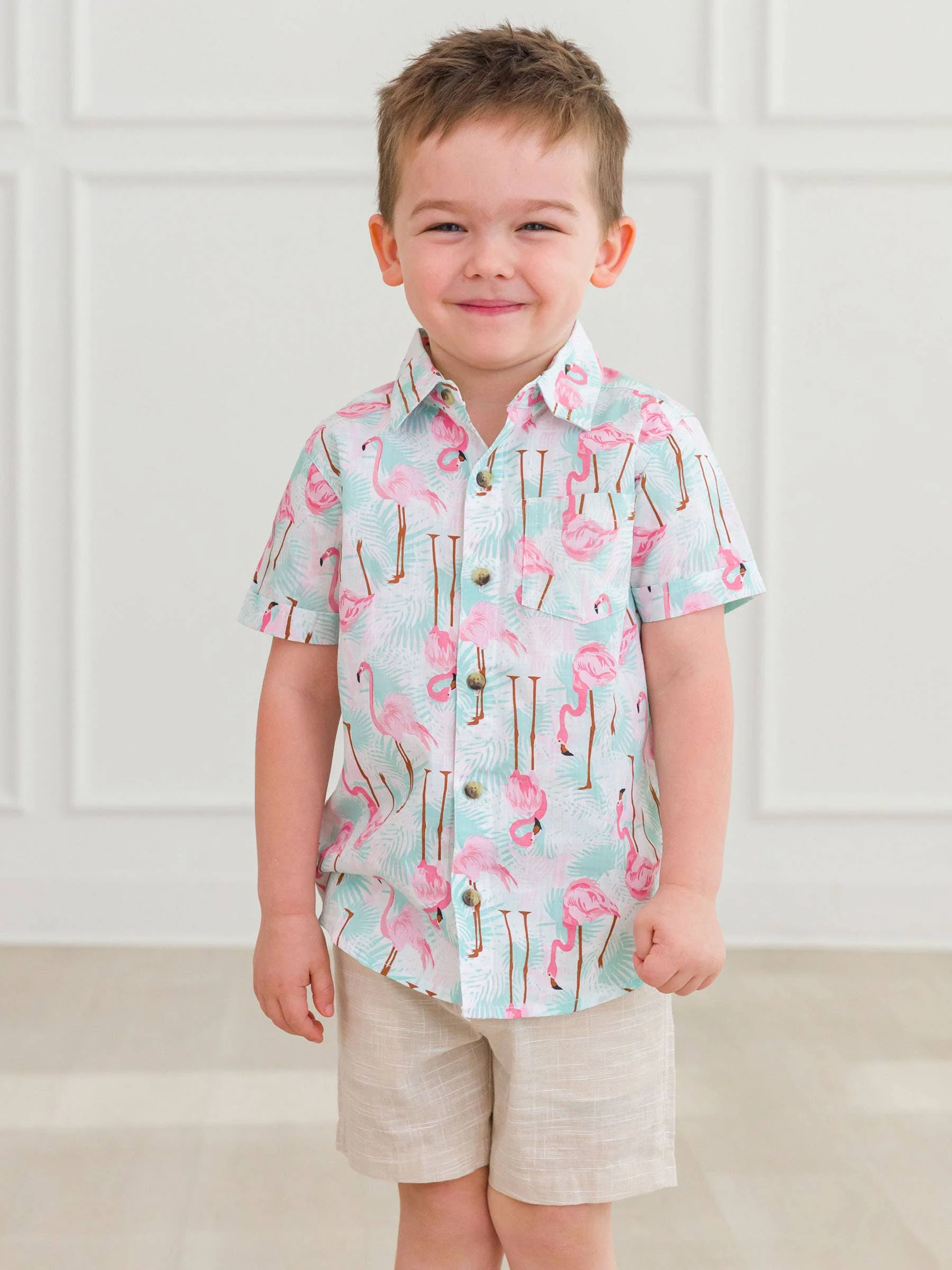 Boys Flamingo Button Down Shirt