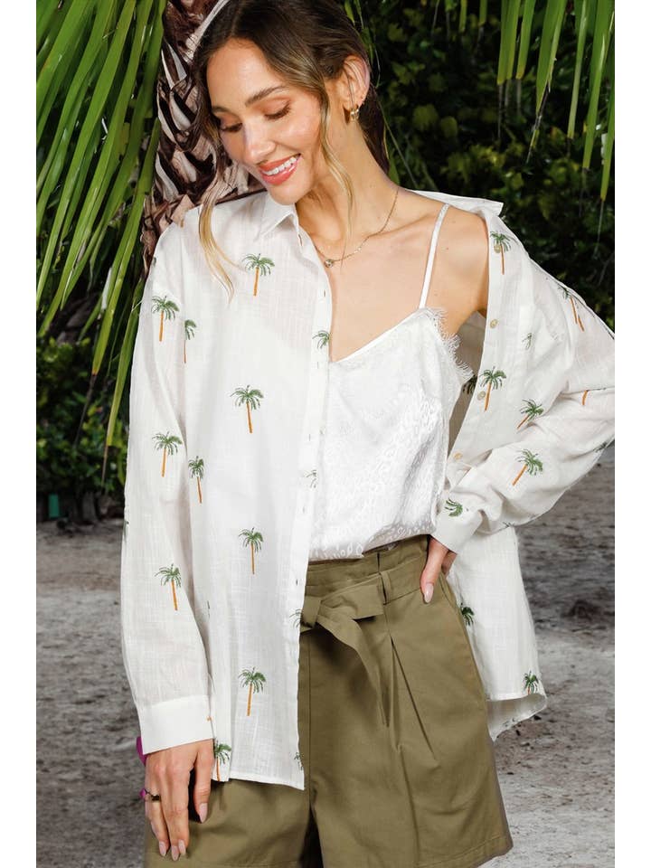 Collared Palm Print Blouse - Image 2