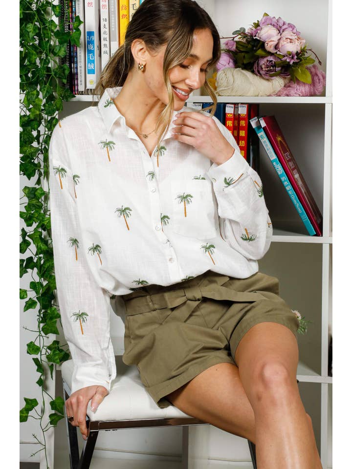 Collared Palm Print Blouse - Image 3
