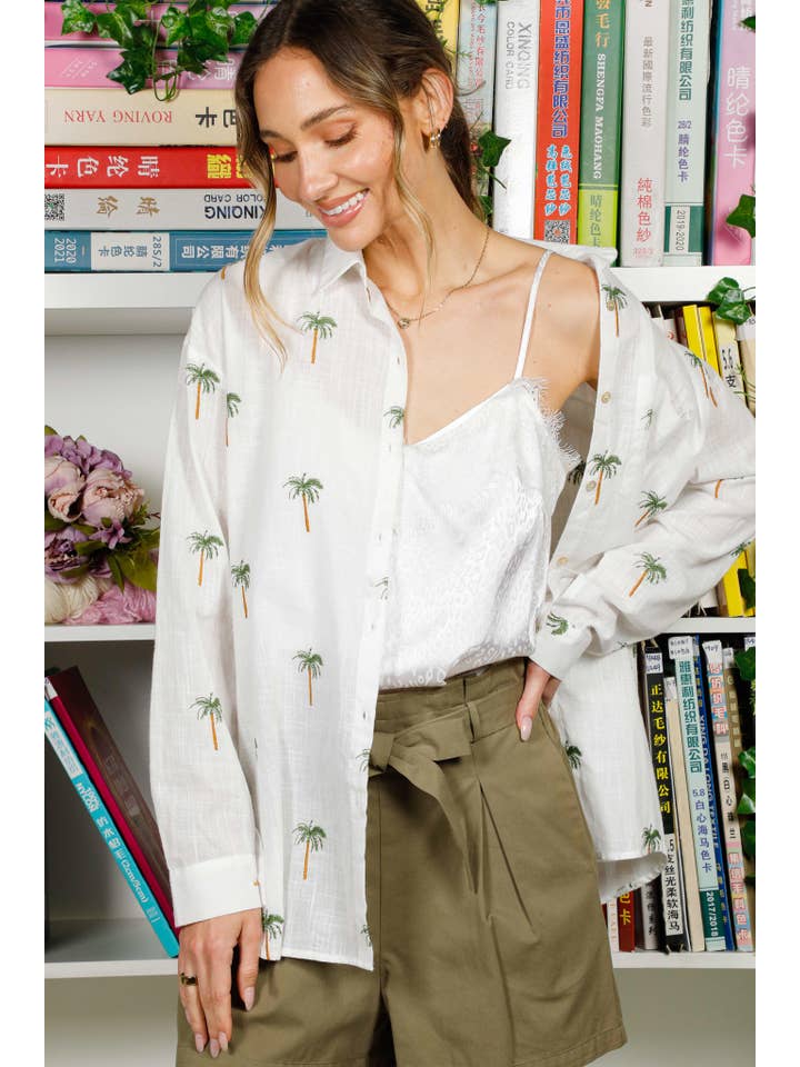 Collared Palm Print Blouse - Image 4