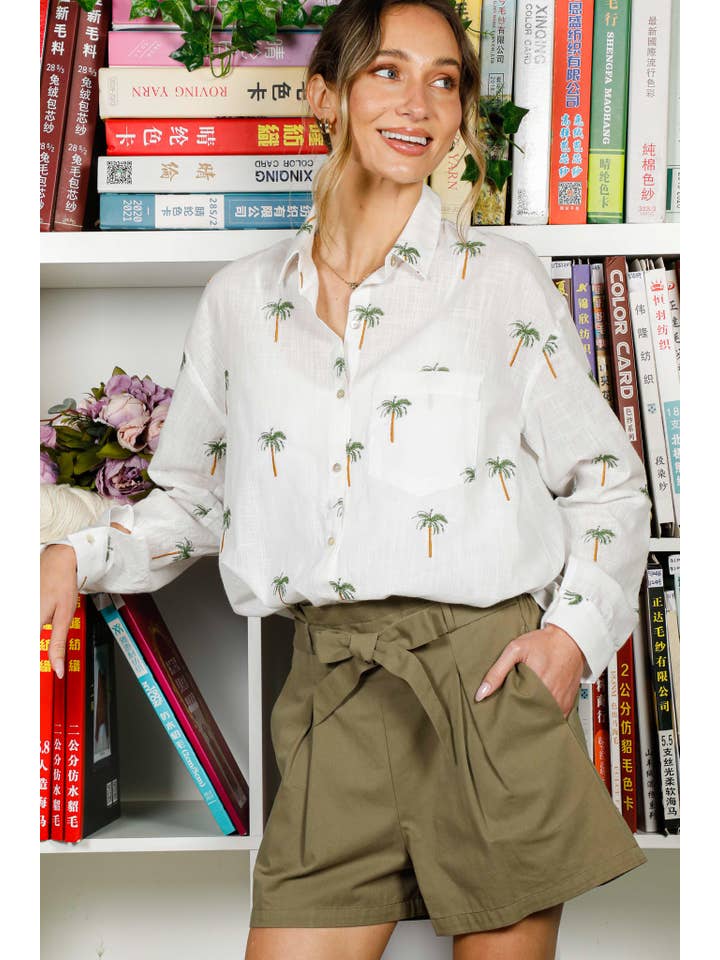 Collared Palm Print Blouse - Image 5