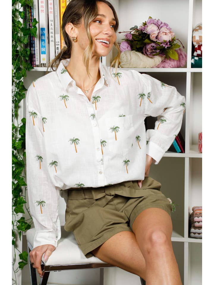 Collared Palm Print Blouse - Image 6