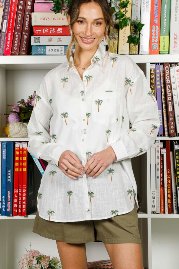 Collared Palm Print Blouse - Image 8