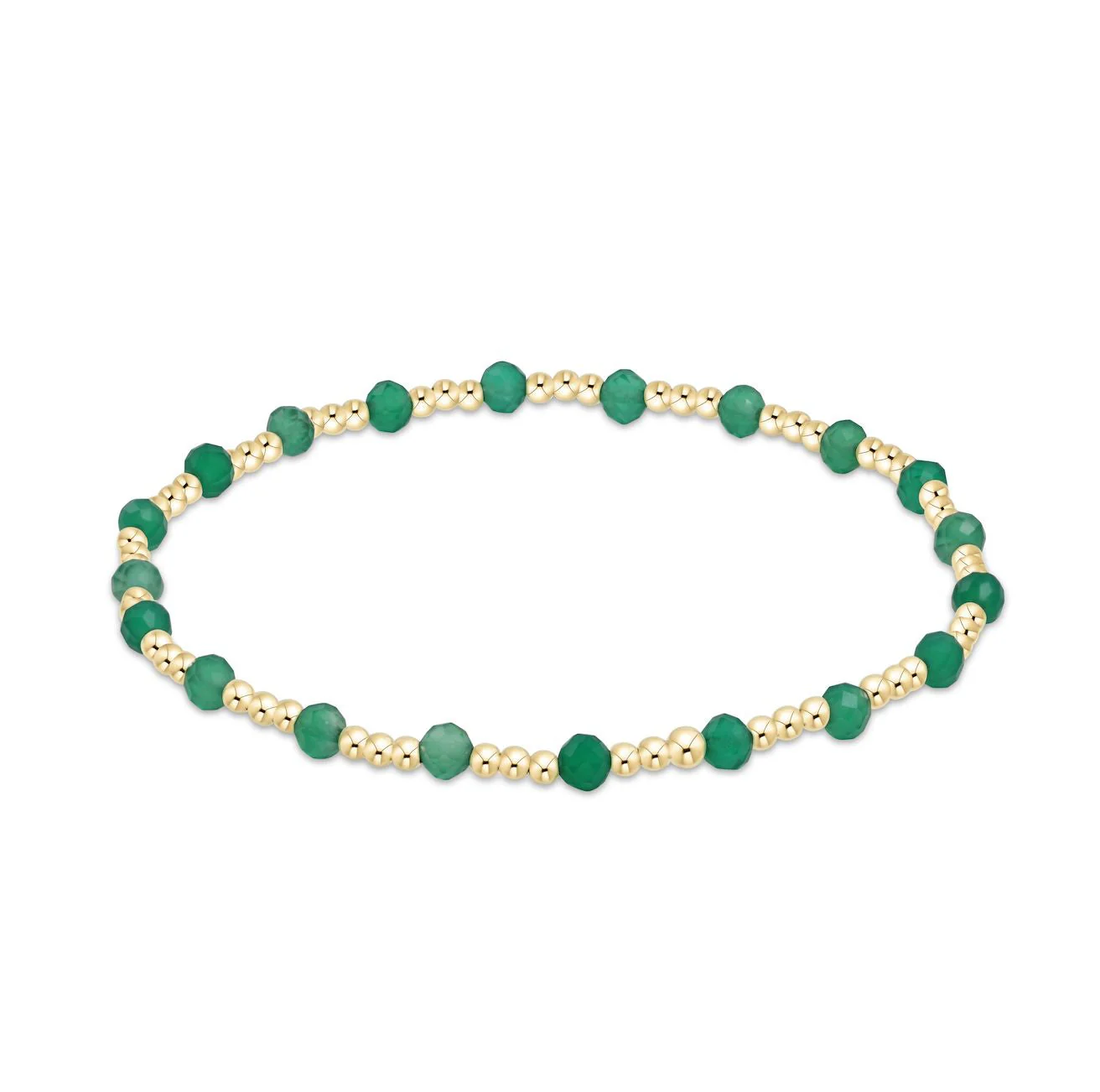 E Newton Gemstone Gold Sincerity Pattern 3mm Bead Bracelet Green Onyx