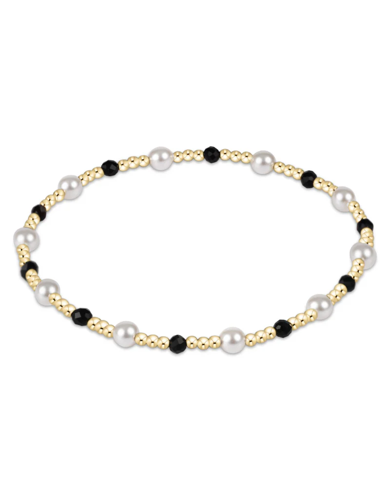 E Newton Pearl Sincerity Pattern 4mm Bead Bracelet Onyx/Gold
