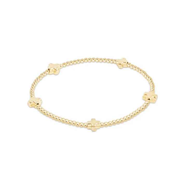 E Newton Signature Cross Small Gold Pattern 2mm Bead Bracelet