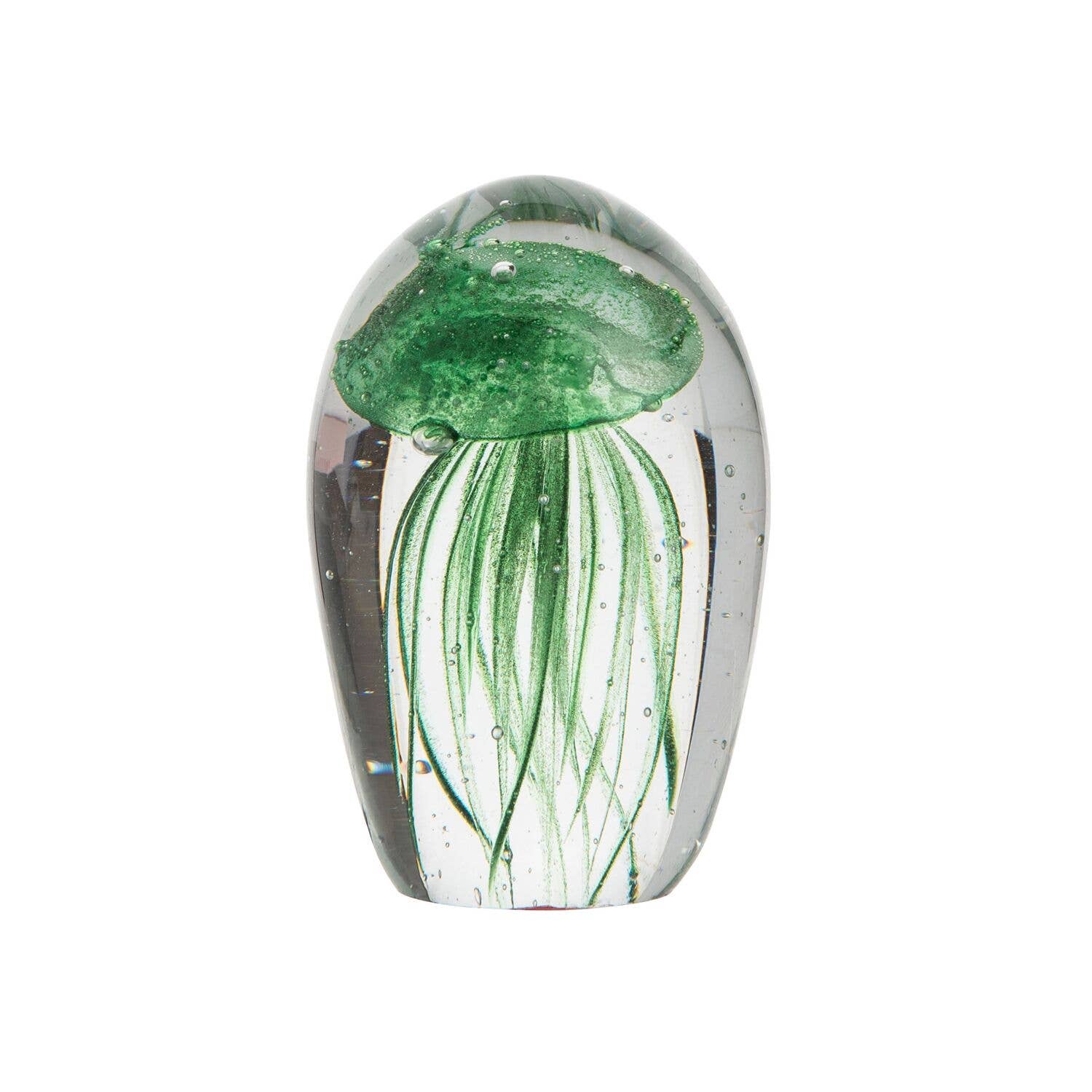 Glass Green Jellyfish Paperweight 2.75"
