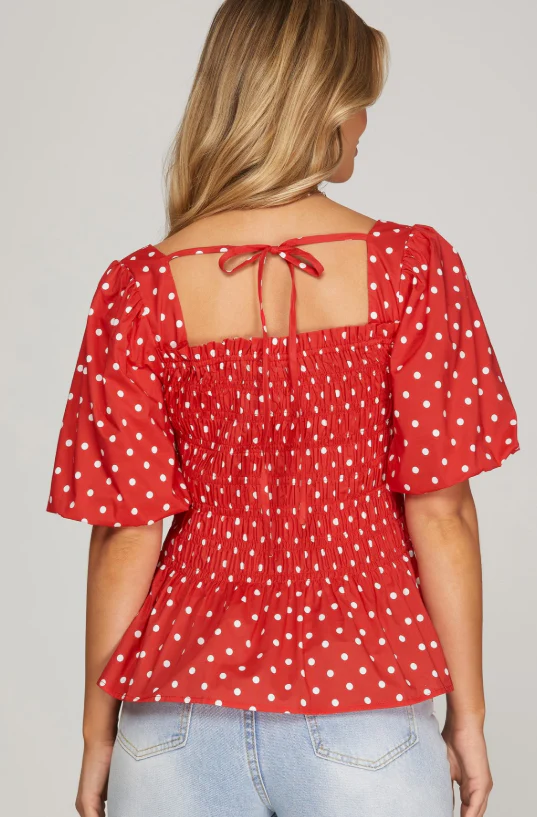 Polka Dot Peplum Top - Image 3