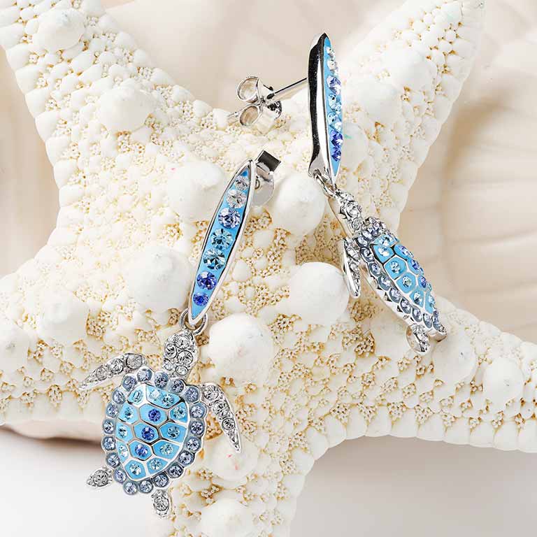 Sterling Silver Crystal Turtle Earrings - Image 3