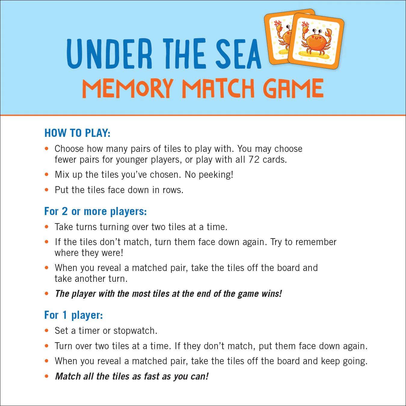 Under the Sea Memory Match Game (Set of 72 cards) - Image 4